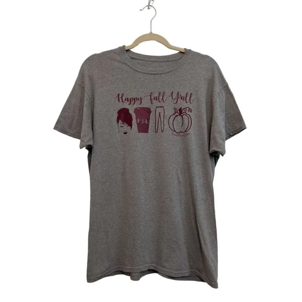 Happy Fall Y'all ! Graphic Tee Grey Womens Size Large - Picture 1 of 5
